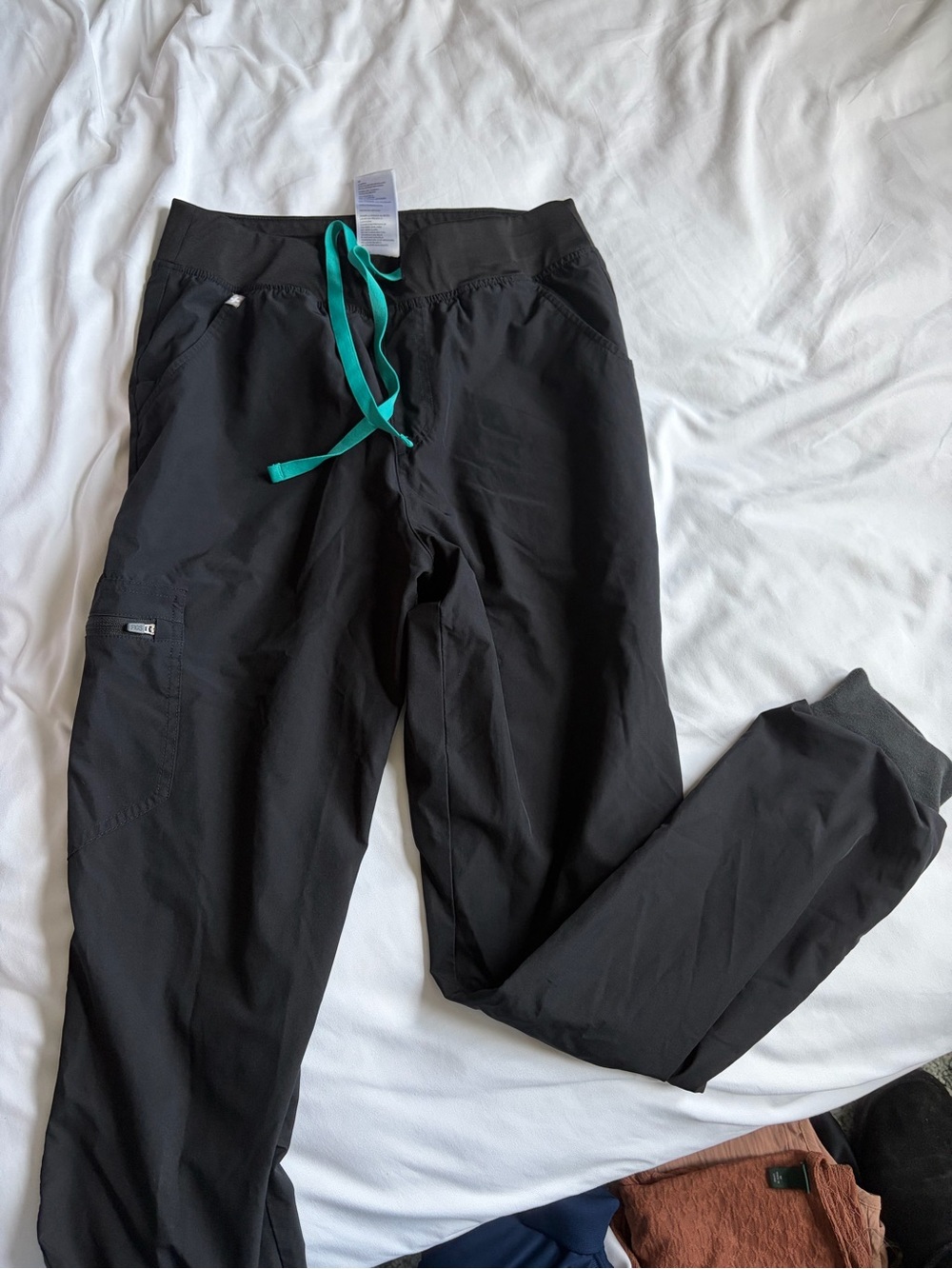 Figs Black Joggers with Teal Drawstring